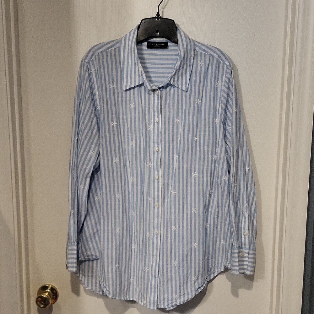 Lane Bryant Blue and White Casual Button Down Shirt